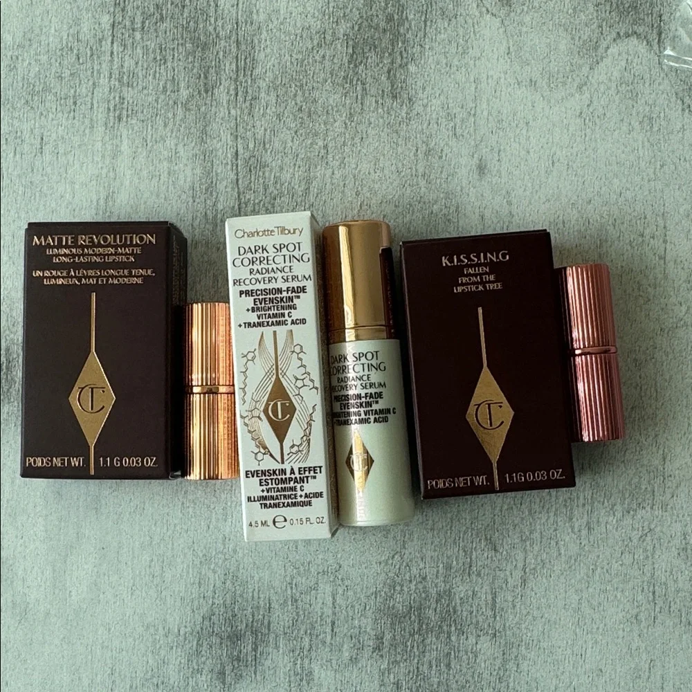 Charlotte Tilbury 3 Deluxe Travel Size Samples - 2 lipsticks and Recovery serum